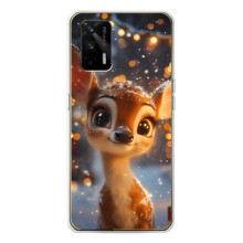 Яркий чехол для Realme GT 5G с Зимними Оленятами – Оленёнок среди гирлянд