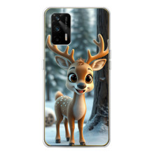 Яркий чехол для Realme GT 5G с Зимними Оленятами – Оленёнок в лесу