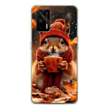 Печатный чехол «Зверята с кофе» для Realme GT 5G – Белка с кофе