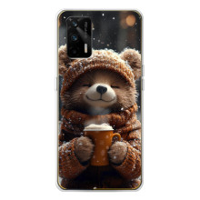 Печатный чехол «Зверята с кофе» для Realme GT 5G – Мишка с кофе