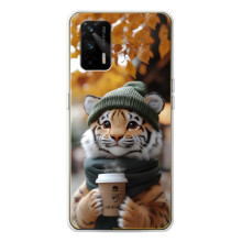 Печатный чехол «Зверята с кофе» для Realme GT 5G – Тигр с кофе