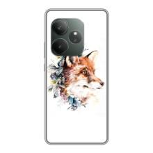 Чехлы с картинкой Лисички для Realme GT 6 (VPrint) (Лисичка в цветочках)