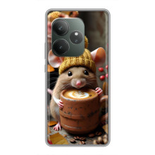 Печатный чехол «Зверята с кофе» для Realme GT 6 – Медведь с кофе