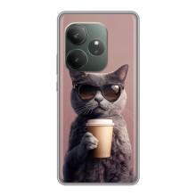 Чехол с принтом стильные животные для Реалми ГТ 6Т – Кот с кофе