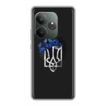 Чехол с украинским гербом на Realme GT 6T – Герб с цветком