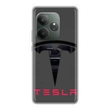 Силиконовый бампер с картинкой машины на Realme GT 6T (Logo TESLA)