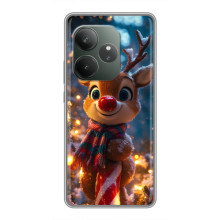 Яркий чехол для Realme GT 6T с Зимними Оленятами – Олень в шарфе