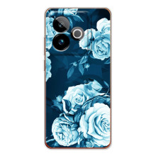 Чехлы (ART) Цветы на Realme GT 7 (VPrint) (Голубые Бутоны)