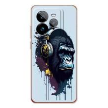 Чехол с Обезьянами Realme GT 7Pro - (AlphaPrint) (Горилла в наушниках)