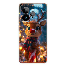 Яркий чехол для Realme GT 7Pro с Зимними Оленятами – Олень в шарфе