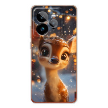 Яркий чехол для Realme GT 7Pro с Зимними Оленятами – Оленёнок среди гирлянд