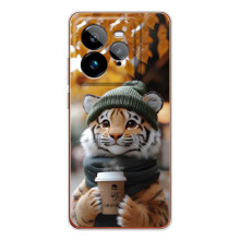Печатный чехол «Зверята с кофе» для Realme GT 7T – Тигр с кофе