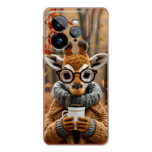 Печатный чехол «Зверята с кофе» для Realme GT 7T – Жираф с кофе