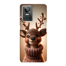 Яркий чехол для Realme GT Neo 3 с Зимними Оленятами – Олень в свитере