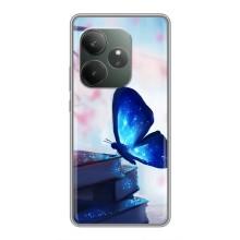Силиконовый бампер с картинкой животных для Realme GT Neo 6 SE (Бабочка синяя)