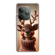 Яркий чехол для Realme GT Neo 6 SE с Зимними Оленятами – Олень в свитере