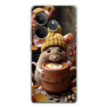 Друкований чохол 'Звірята з кавою' для Realme GT Neo 6 – Мишка з кавою