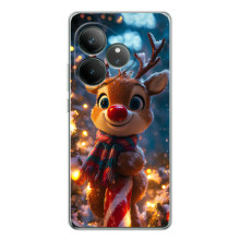 Яркий чехол для Realme GT Neo 7 с Зимними Оленятами – Олень в шарфе