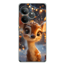 Яркий чехол для Realme GT Neo 7 с Зимними Оленятами – Оленёнок среди гирлянд