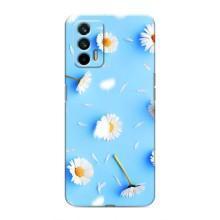 Чехол с Цветами для Realme GT (ромашки на голубом)