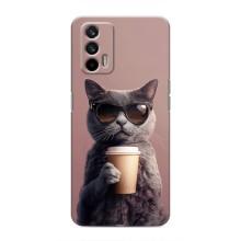 Чехол с принтом стильные животные для Реалми GT – Кот с кофе