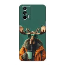 Чехол с принтом стильные животные для Реалми GT – Лось с кофе