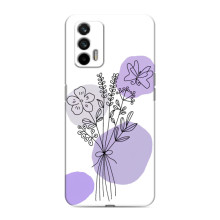 Силиконовый чехол с принтом в цветах на Realme GT (Фиолетовый букет)