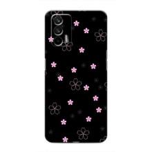 Чохол з розовим принтом для Realme GT – Рожеві квіти на чорному