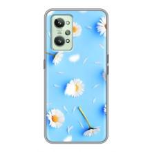 Чехол с Цветами для Realme GT2 (ромашки на голубом)