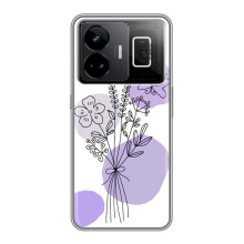 Силиконовый чехол с принтом в цветах на Realme GT3 – Фиолетовый букет
