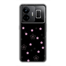 Чохол з розовим принтом для Realme GT3 (Рожеві квіти на чорному)
