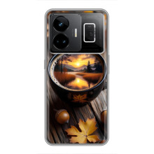 Чехол с уникальным дизайном «Осень с кофе» для Realme GT3 – Тёмный кофе