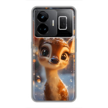 Яркий чехол для Realme GT3 с Зимними Оленятами – Оленёнок среди гирлянд