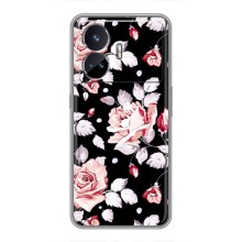 Чехлы с Цветами для Realme GT5 (VPrint) (Цветочки на черном)