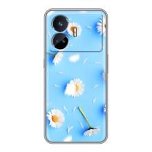 Чехол с Цветами для Realme GT5 (ромашки на голубом)