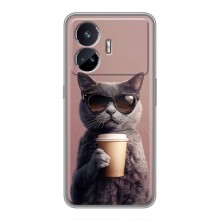 Чехол с принтом стильные животные для РеалМи ДжиТи 5 (Кот с кофе)
