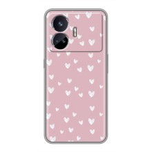 Чехол с розовым рисунком для Realme GT5 (Сердечки на розовом)