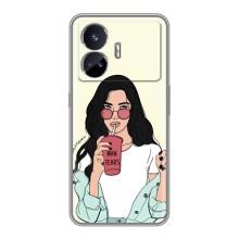 Силиконовый Чехол на Realme GT5 с картинкой Стильных Девушек – С напитком