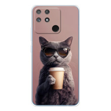 Чохол з принтом стильні тварини для Нарзо 80 Лайт 4Джі – Кіт з кавою