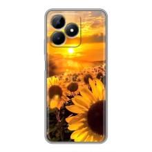 Чехол с Цветами для Realme Note 50 (поле подсолнухов)