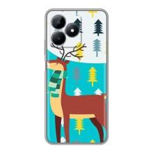 Силиконовый бампер с картинкой животных для Realme Note 50 (Олень с шарфом)
