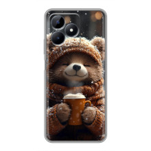 Печатный чехол «Зверята с кофе» для Realme Note 50 – Мишка с кофе