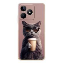Чехол с принтом стильные животные для Нот 60 (Кот с кофе)