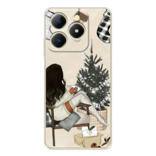 Рождественские, Праздничные Чехлы для РеАлМe Нота 70 (Девушка с елкой)