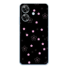 Чехол с розовым рисунком для Realme Note 70T – Розовые цветы на черном