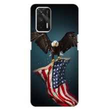 Чехол Флаг USA для Realme Q3 – Орел и флаг
