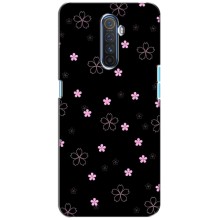 Чехол с розовым рисунком для Realme X2 Pro (Розовые цветы на черном)