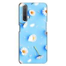 Чохол з Квітами для Realme X3 (ромашки на блакитному)