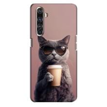 Чехол с принтом стильные животные для Реалми Х50 Про – Кот с кофе