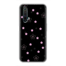 Чехол с розовым рисунком для Realme X50 (Розовые цветы на черном)